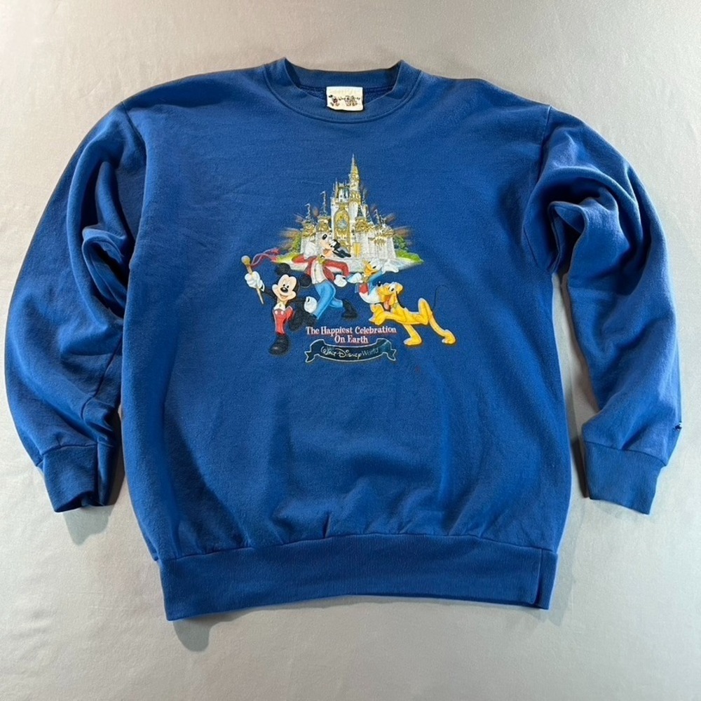 Vintage Walt Disney World Kids Sweatshirt Blue‎ Mickey Goofy Pluto Castle